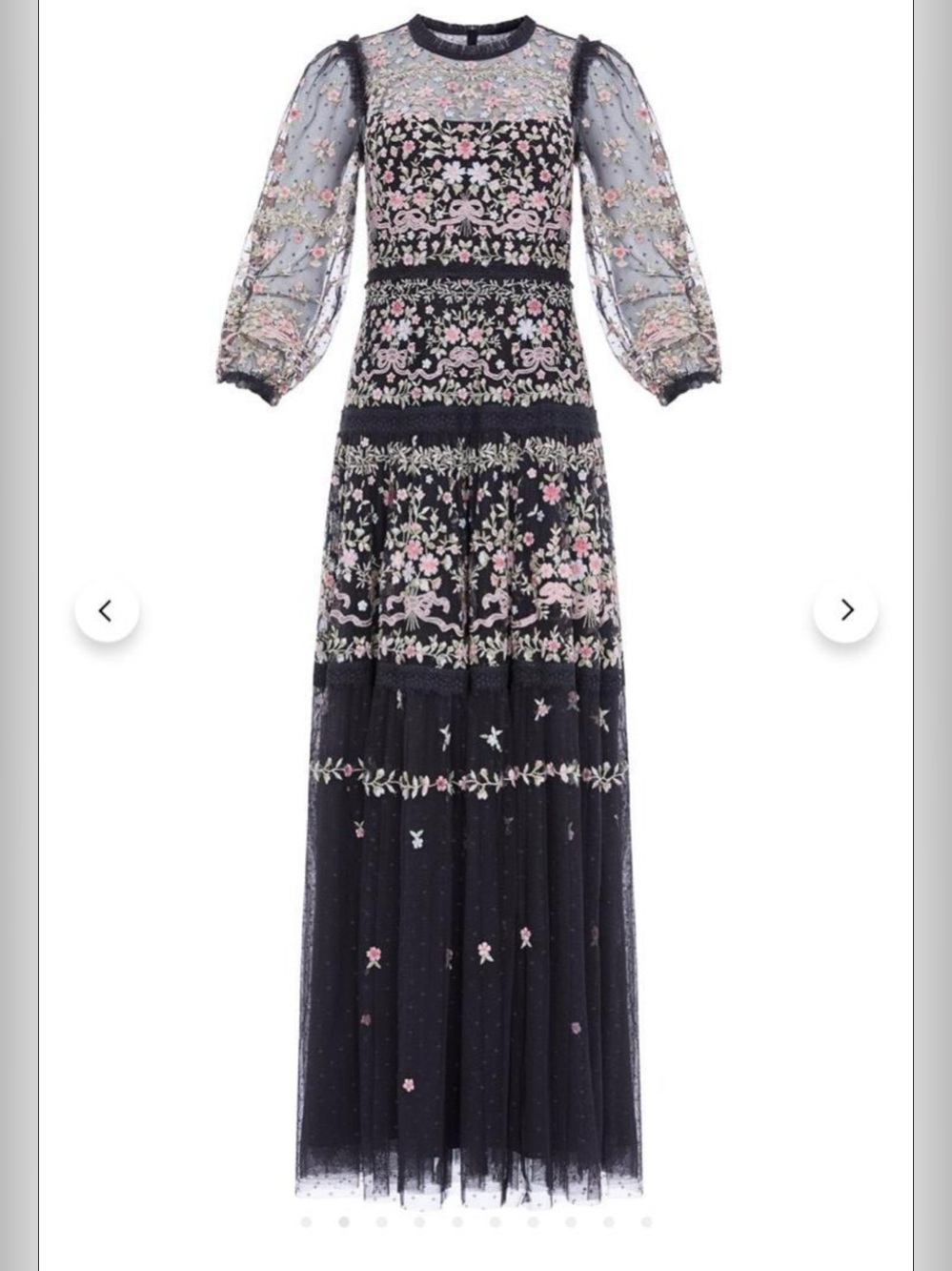 Needle & Thread Black Maxi Dress with Pink and Cream Floral Embroidery - Picture 4 of 4